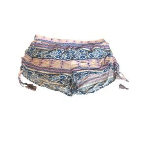 Aerie Boho Geometric Print Ruched Tassel viscose shorts Blue Pink Small India